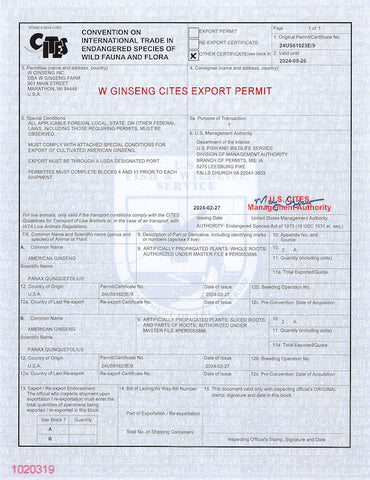CITES Ginseng Export Permit