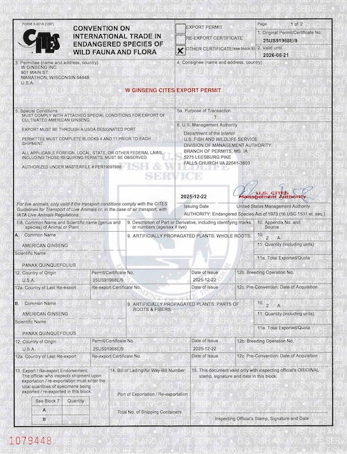 CITES Ginseng Export Permit